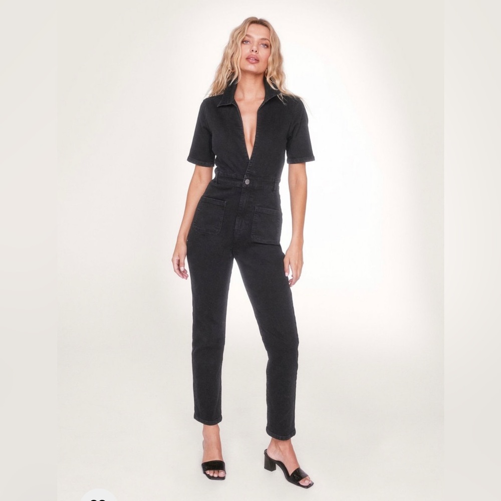 Nasty Gal Organic Denim Plunging Fitted Jumpsuit